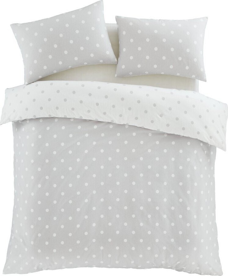 Bílé/šedé flanelové povlečení na dvoulůžko/prodloužené 230x220 cm Polka Dot – Catherine Lansfield