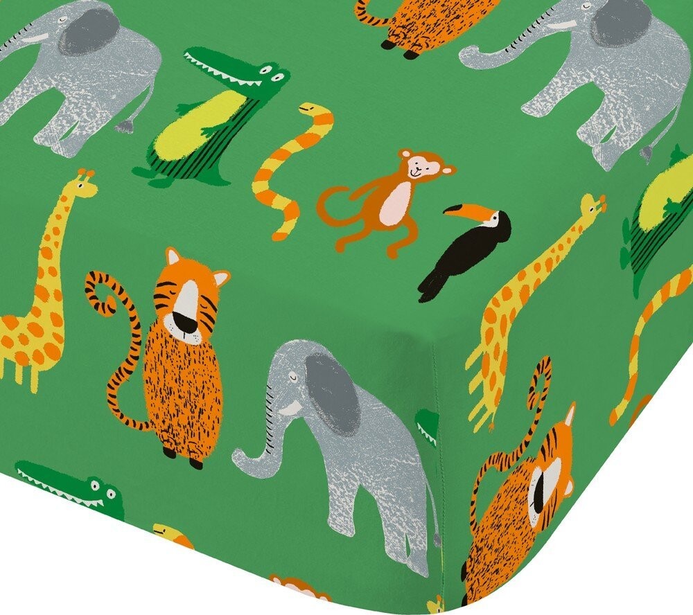 Zelené napínací dětské prostěradlo do postýlky 70x140 cm Animal Magic – Catherine Lansfield