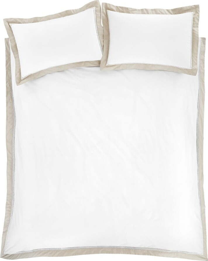 Bílé/béžové bavlněné povlečení na dvoulůžko/prodloužené 230x220 cm Oxford Lace – Bianca