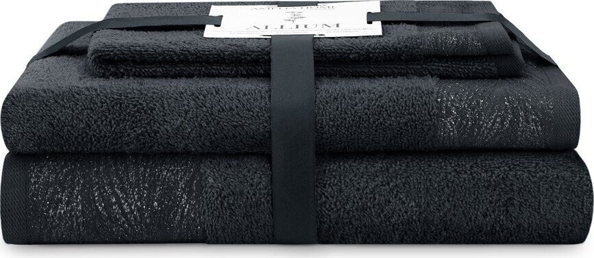 Černé froté bavlněné ručníky a osušky v sadě 3 ks Allium – Restilo