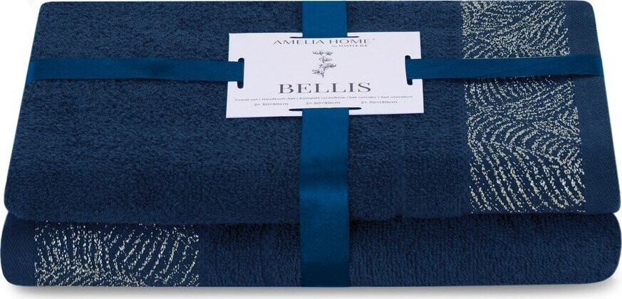 Tmavě modré froté bavlněné ručníky a osušky v sadě 2 ks Bellis – Restilo
