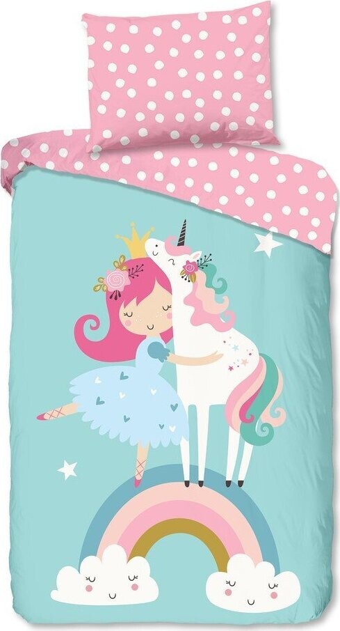 Modré/růžové bavlněné dětské povlečení na jednolůžko 140x200 cm Heaven – Good Morning