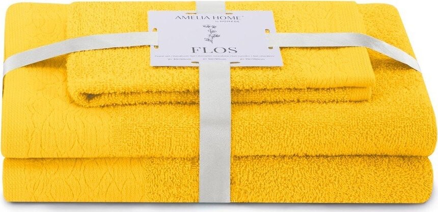 Žluté froté bavlněné ručníky a osušky v sadě 3 ks Flos – Restilo