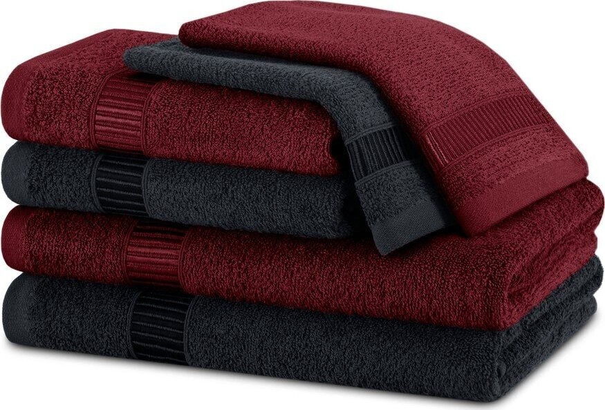 Červené/černé froté bavlněné ručníky a osušky v sadě 6 ks Avium – Restilo