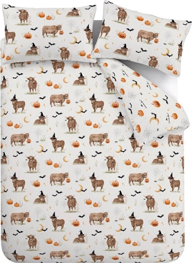 Šedobéžové povlečení na dvoulůžko 200x200 cm Halloween Highland Cow – Catherine Lansfield