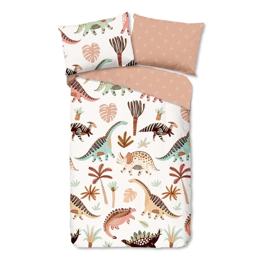 Hnědé/béžové bavlněné dětské povlečení na jednolůžko 140x200 cm Dino – Good Morning
