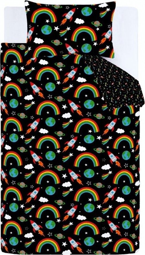 Černé dětské povlečení na dvoulůžko 200x200 cm Rainbow Rockets – Catherine Lansfield