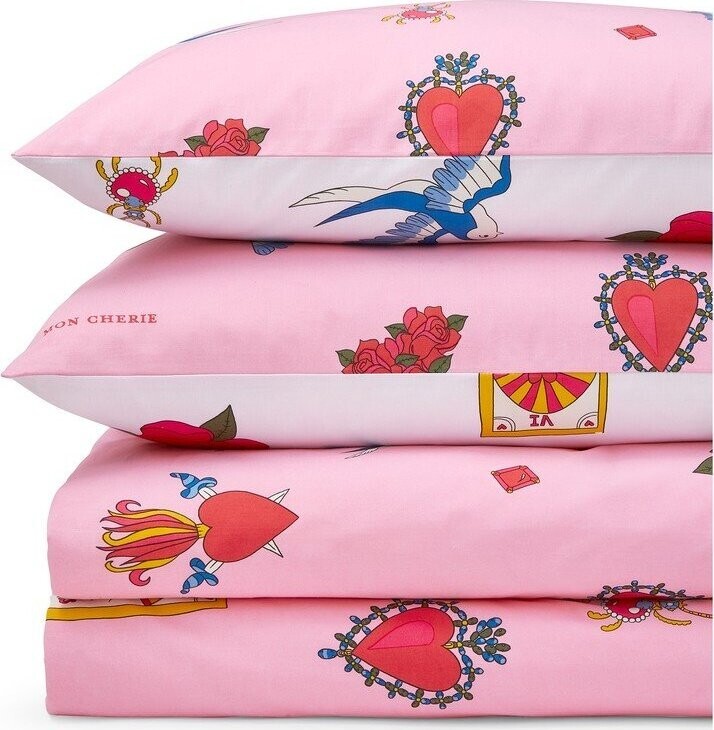 Bílé/růžové bavlněné povlečení na dvoulůžko/prodloužené 230x220 cm Mon Coeur – Their Nibs