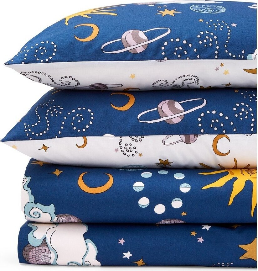 Bílé/modré bavlněné povlečení na jednolůžko 135x200 cm Disco Space – Their Nibs