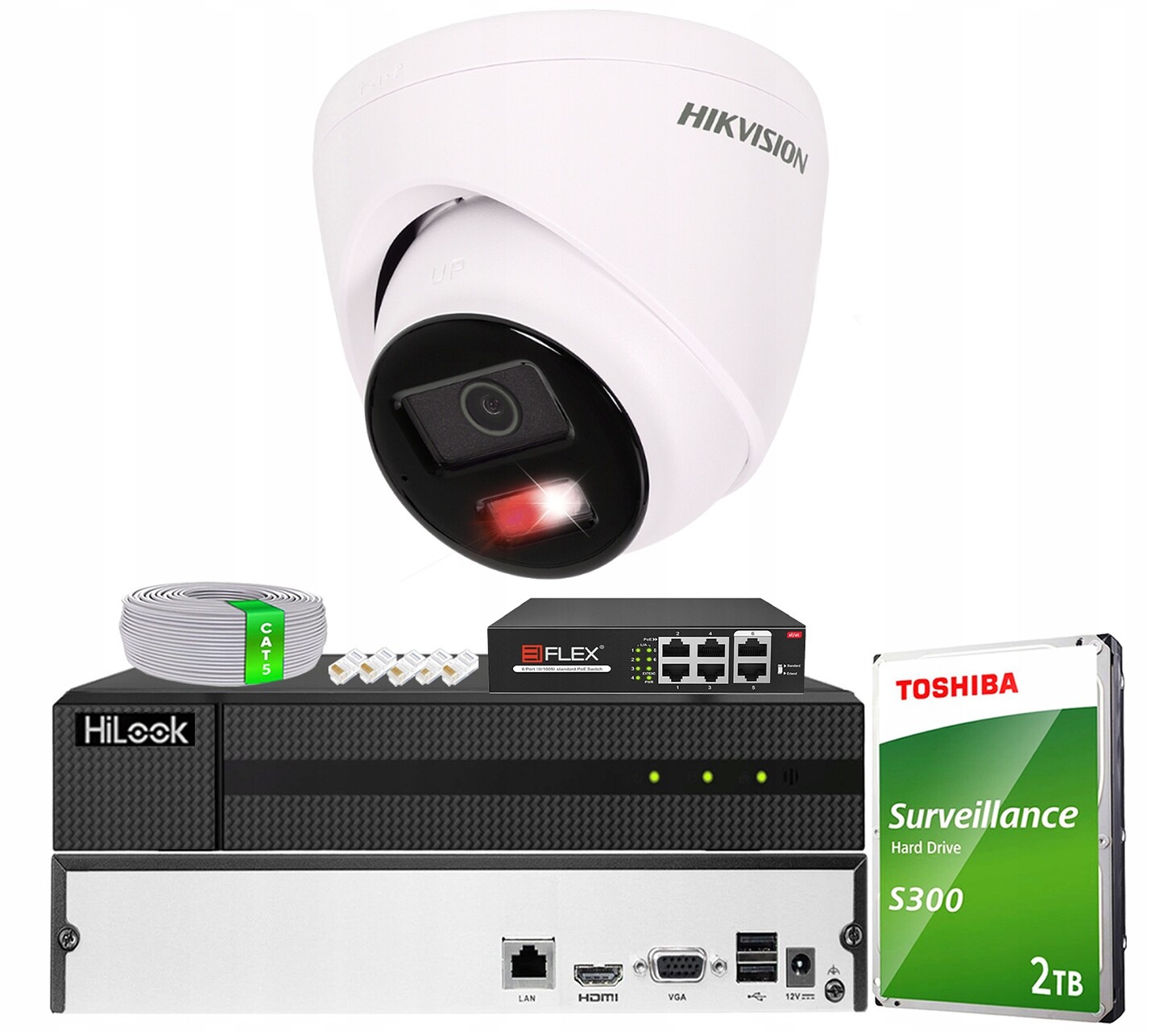 Sada s 4MPx kopulovou kamerou VE-NC143F-LIU Hikvision Hybrid Light PoE