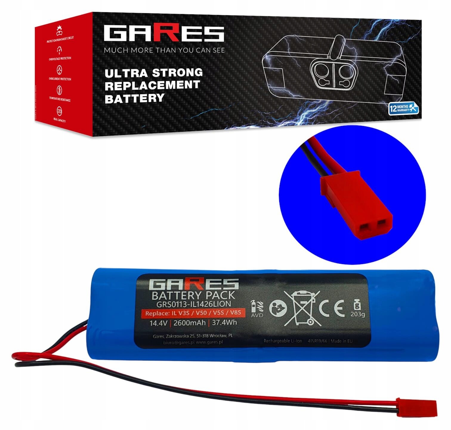 Akumulátor Gares pro ILife V3S V50 V5S V8S V50 X750 14,4V 2,6Ah