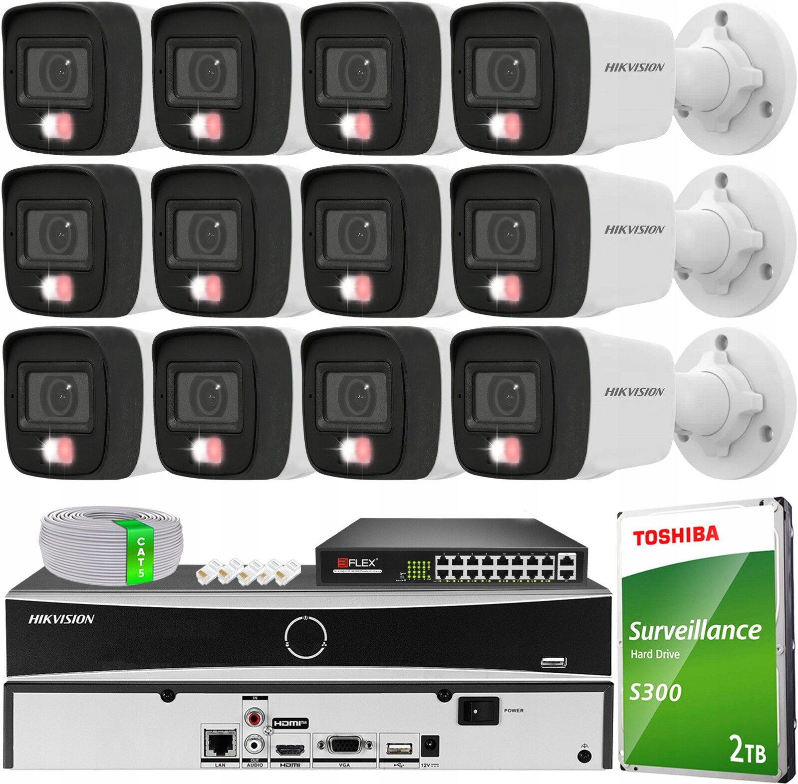 Monitorovací sada pro 12 kamer 4MPx Hikvision Hybrid Light PoE Mikrofon