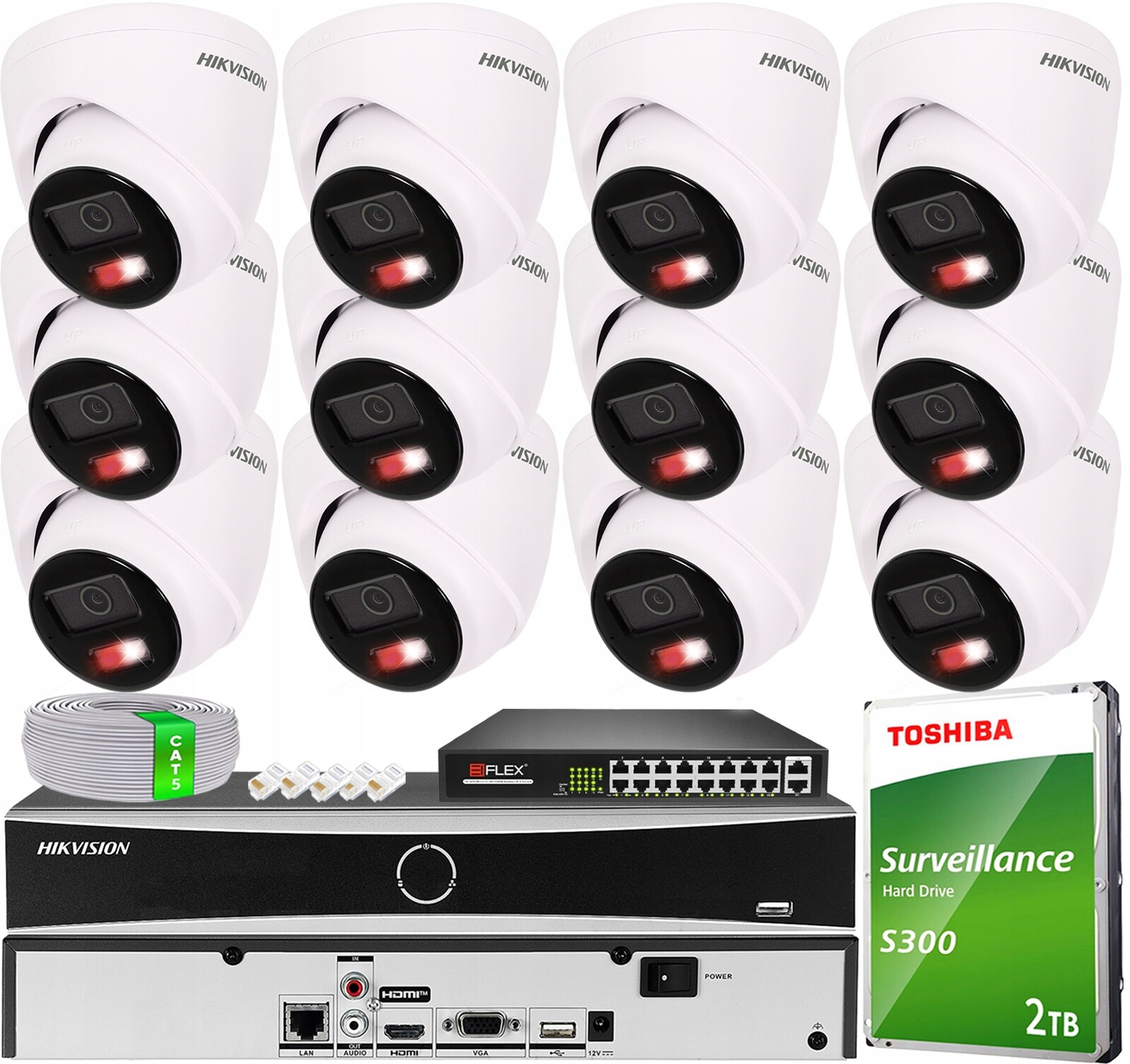 Monitorovací sada 12 kamer VE-NC143F-LIU 4MPx Hikvision Hybrid Light PoE