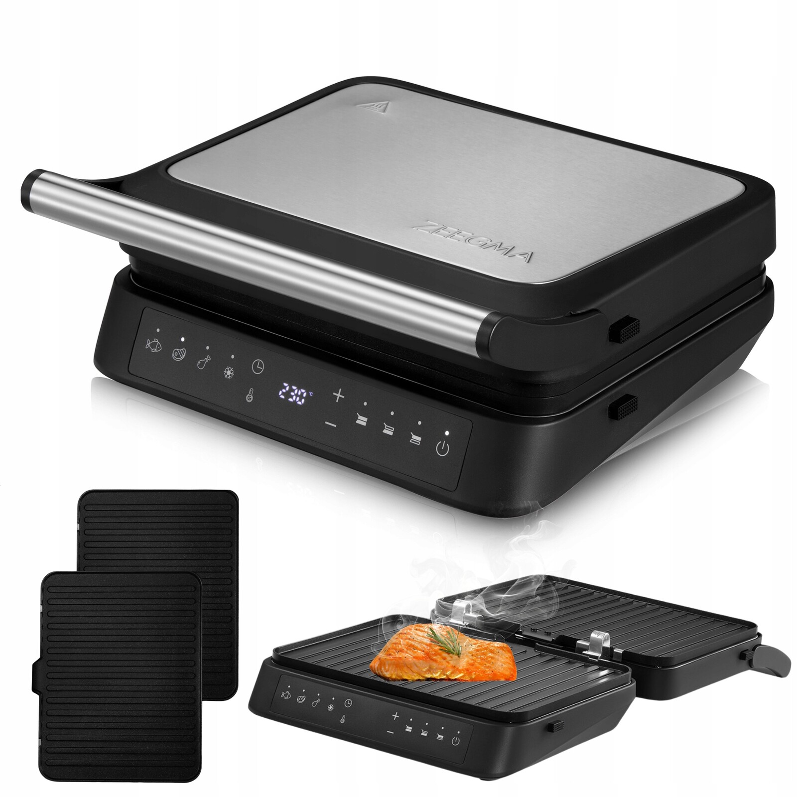 Elektrický Gril Rozkládací Opékač 2000W Časovač Panini 2 Termostaty
