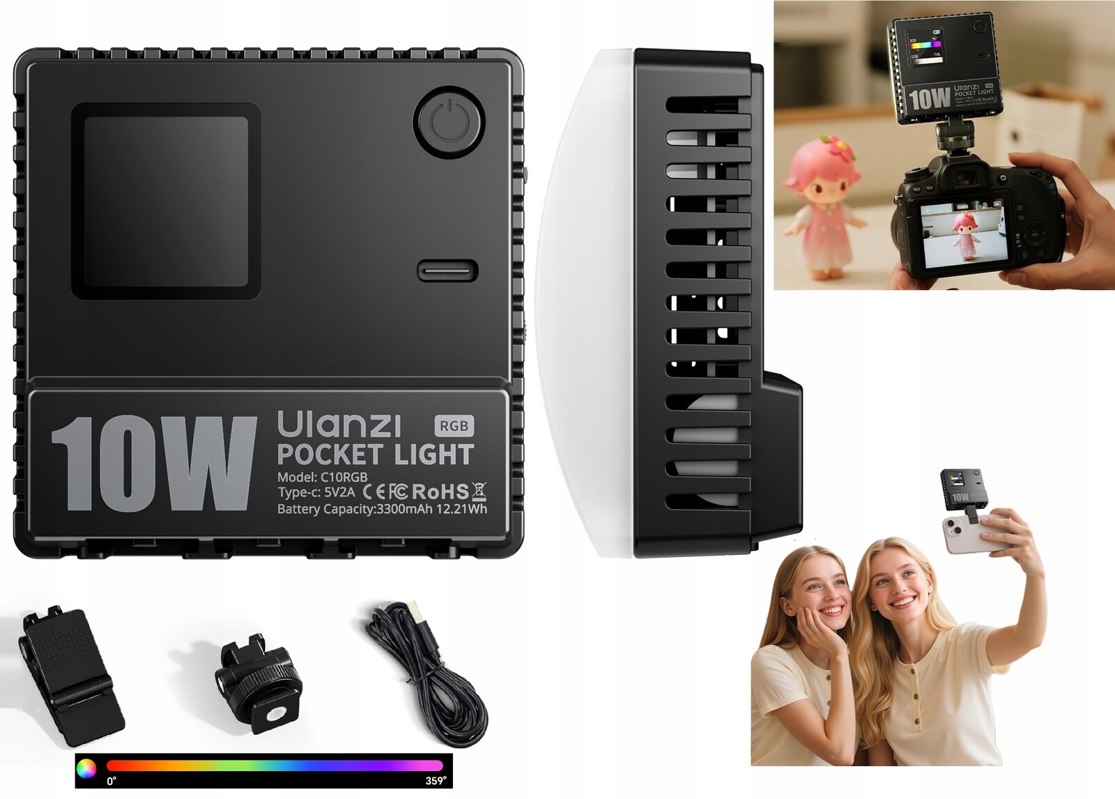 Led lampa 10W Ulanzi C10RGB Rgb Video 1800K-9000K Light pro fotoaparát telefonu