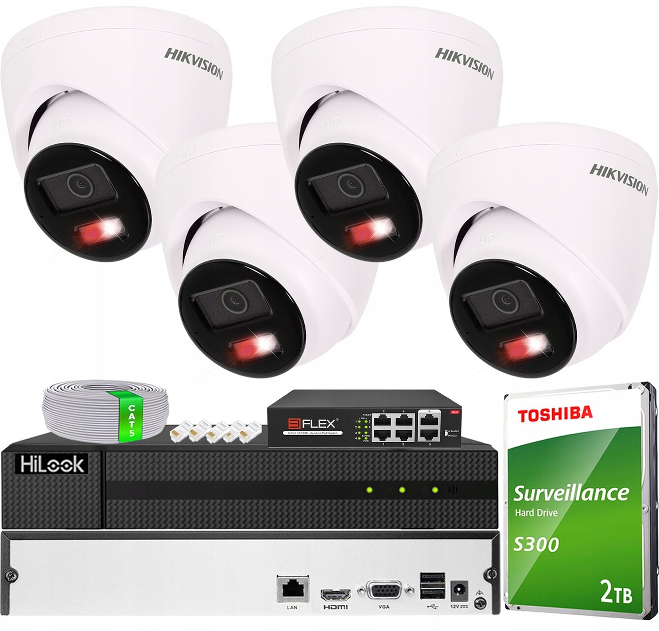 Sada 4x 4MPx kopulová kamera VE-NC143F-LIU Hikvision Hybrid Light PoE