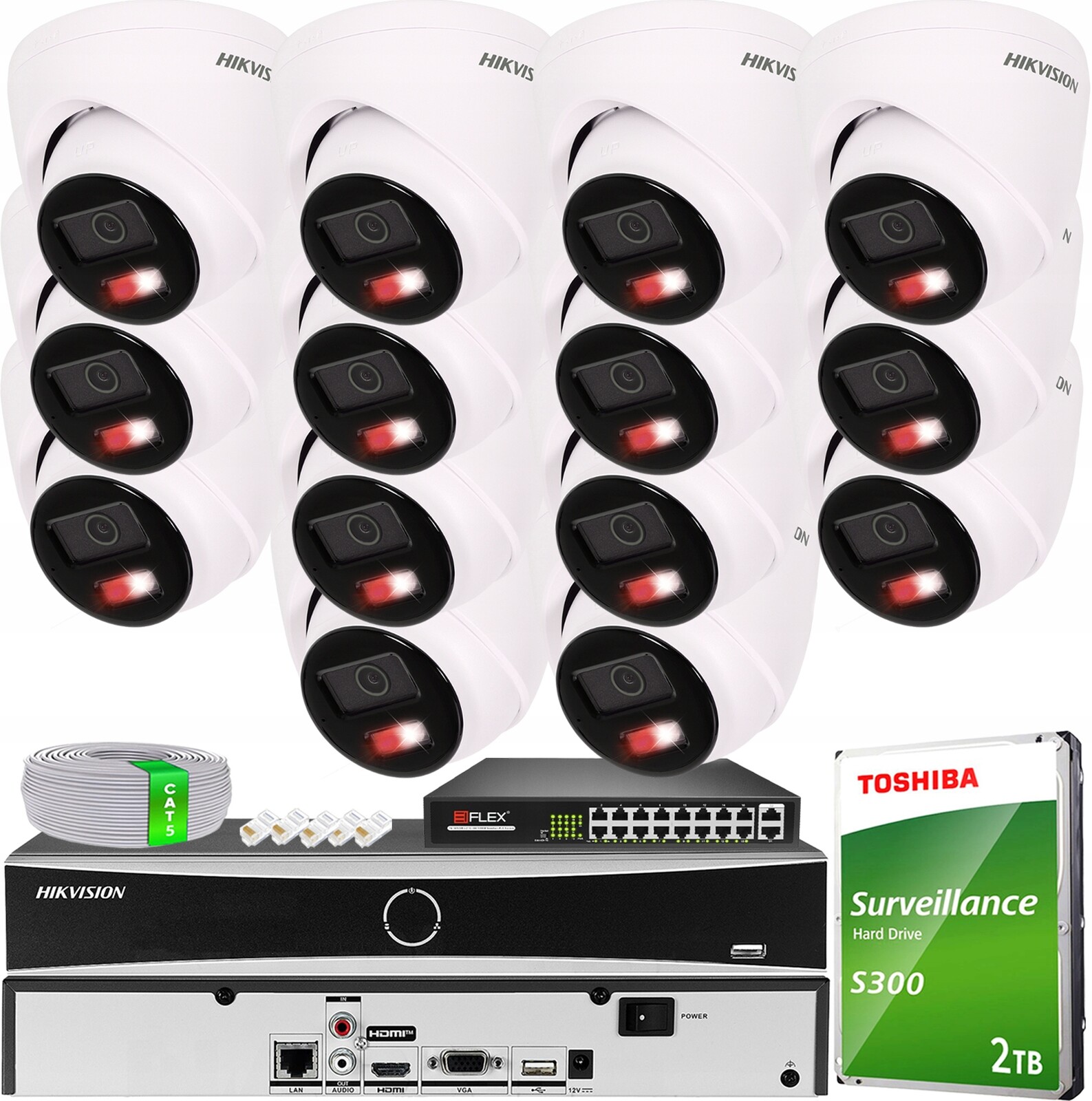 Monitorovací sada 14 kamer VE-NC143F-LIU 4MPx Hikvision Hybrid Light PoE