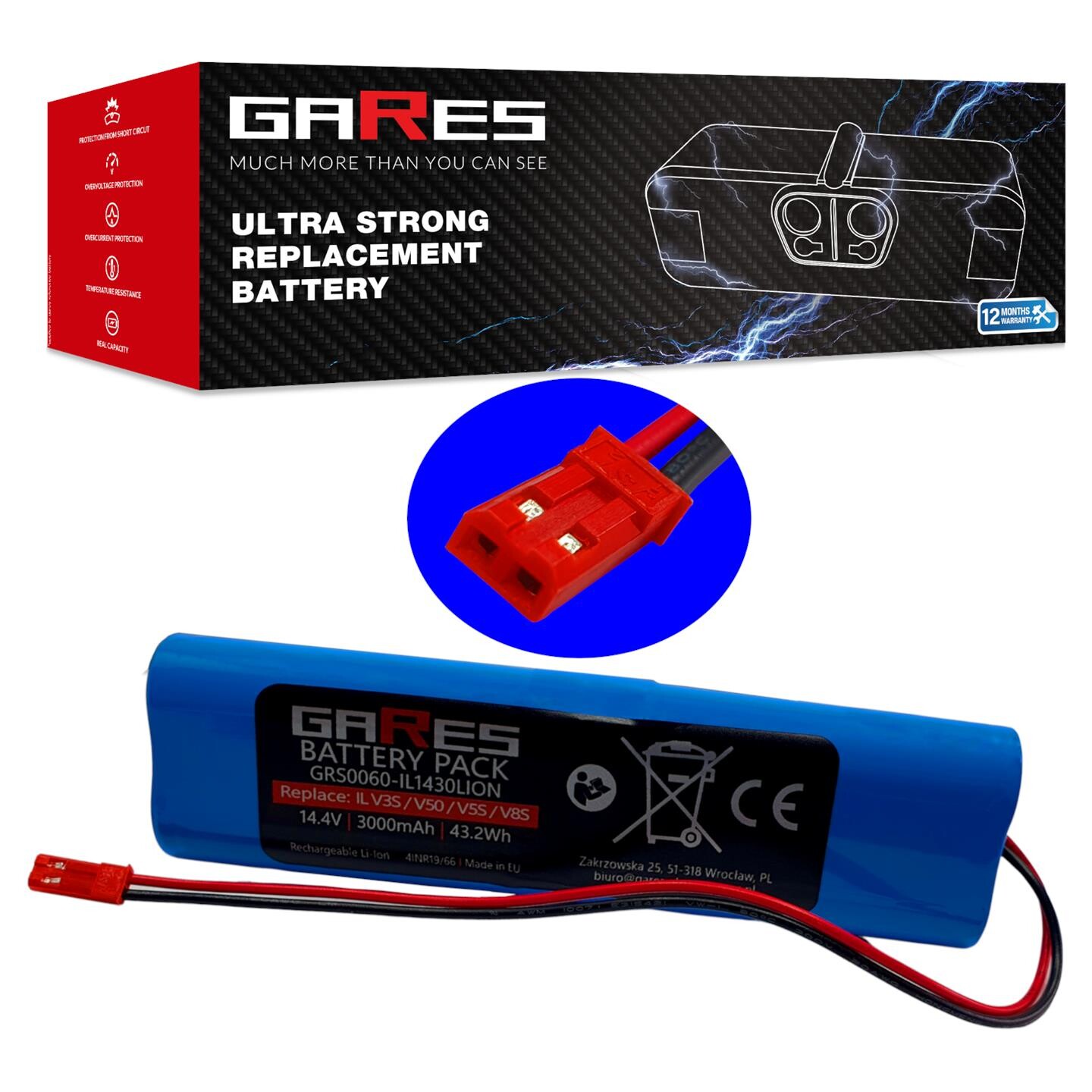 Akumulátor Gares pro Ilife V8s V5s Pro 18650B4-4S1P-AGX-2 14,4V 2,6Ah