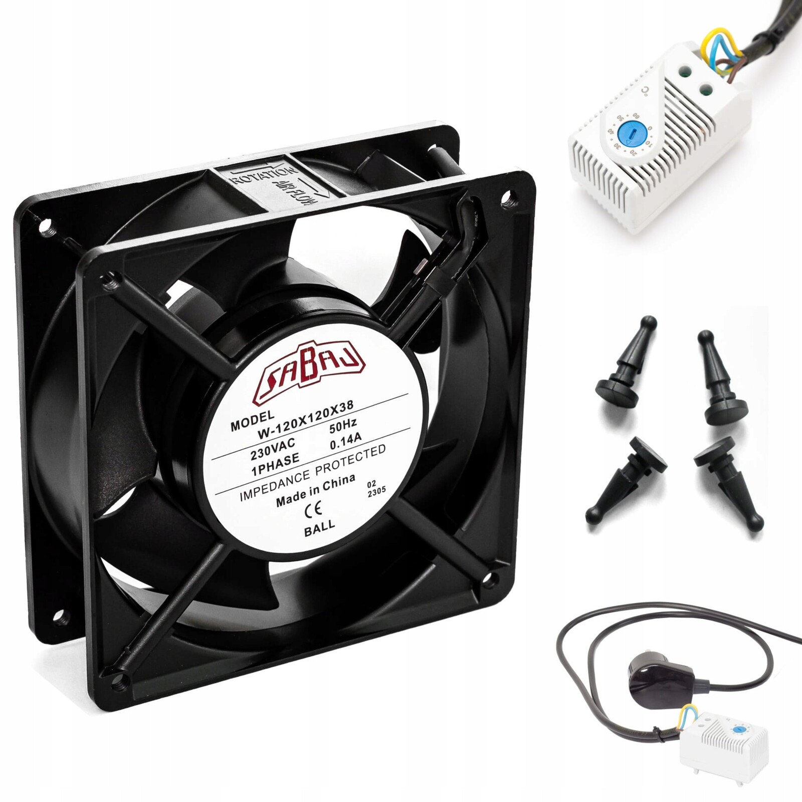 Ventilátor do skříní Rack 120 mm 162 m³ Hliník s termostatem a kabelem Sabaj