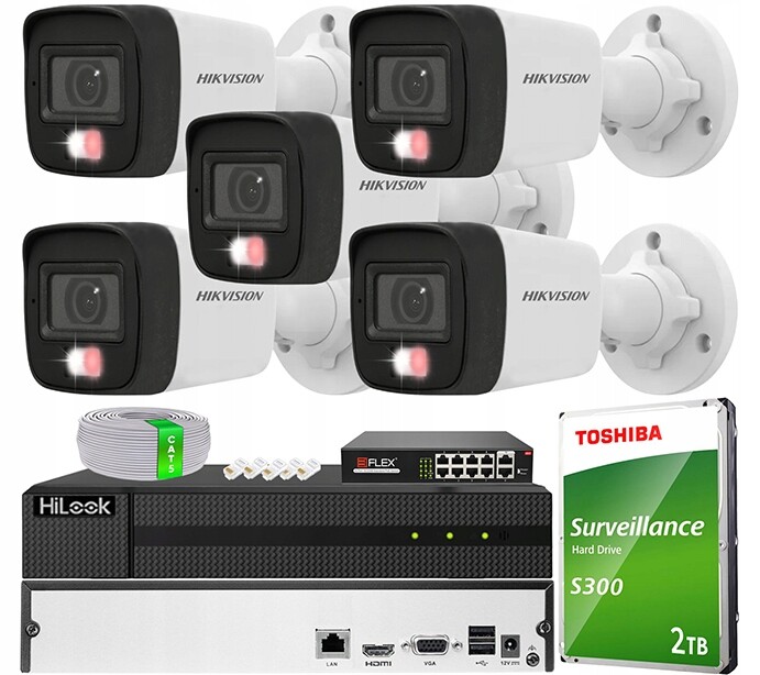 Sada pro monitorování 5x 4MPx kamera Hikvision Hybrid Light PoE Mikrofon