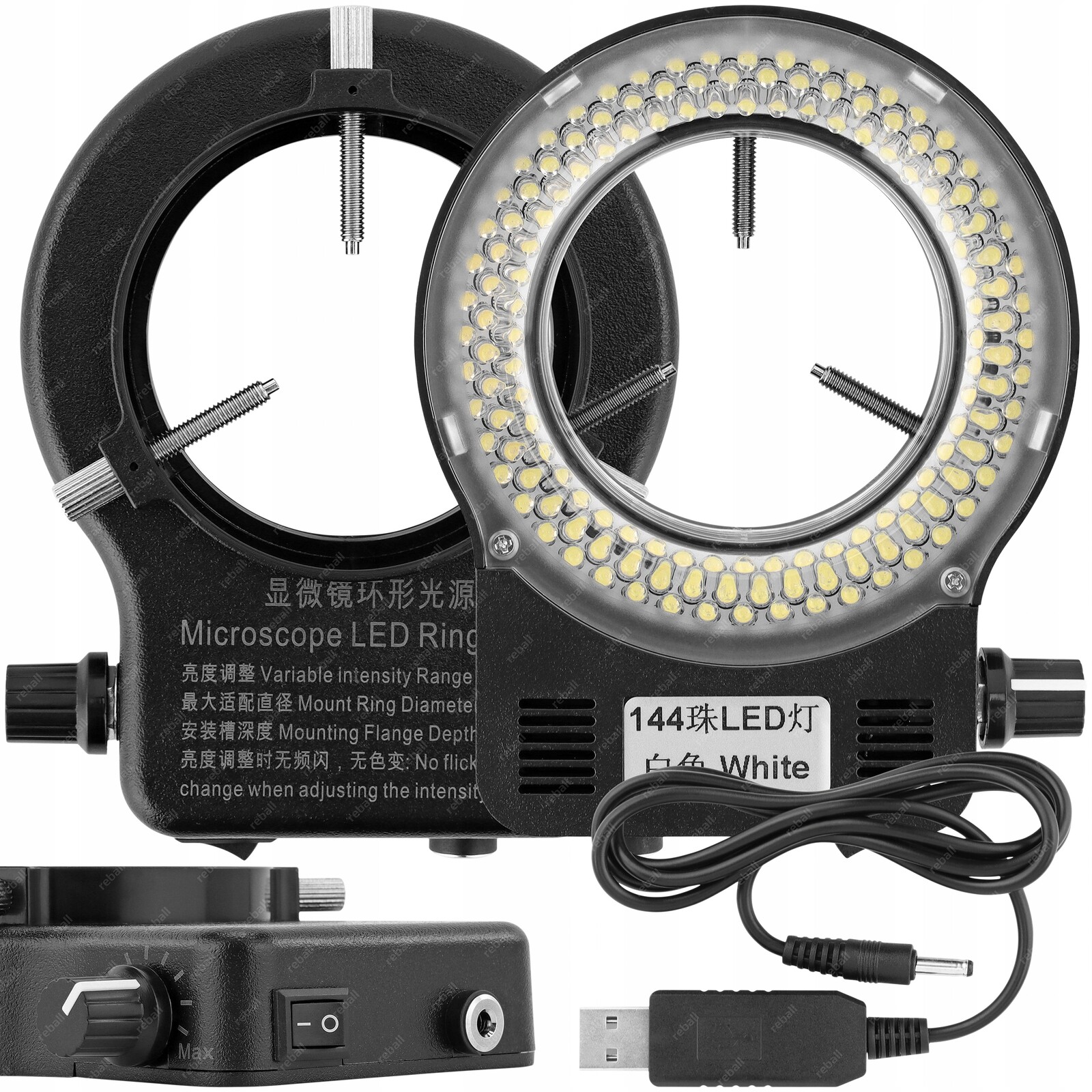 Regulovatelné Osvětlení Pro Mikroskop Lampa Kaisi DL144 144xLED 64 mm Černá