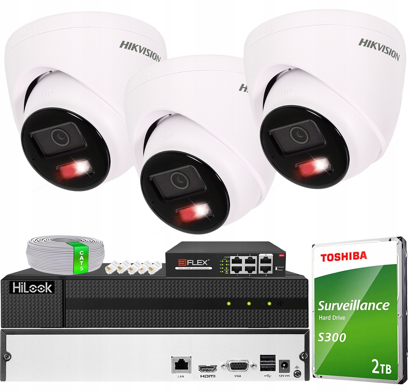Sada 3 x 4MPx kopulová kamera VE-NC143F-LIU Hikvision Hybrid Light PoE