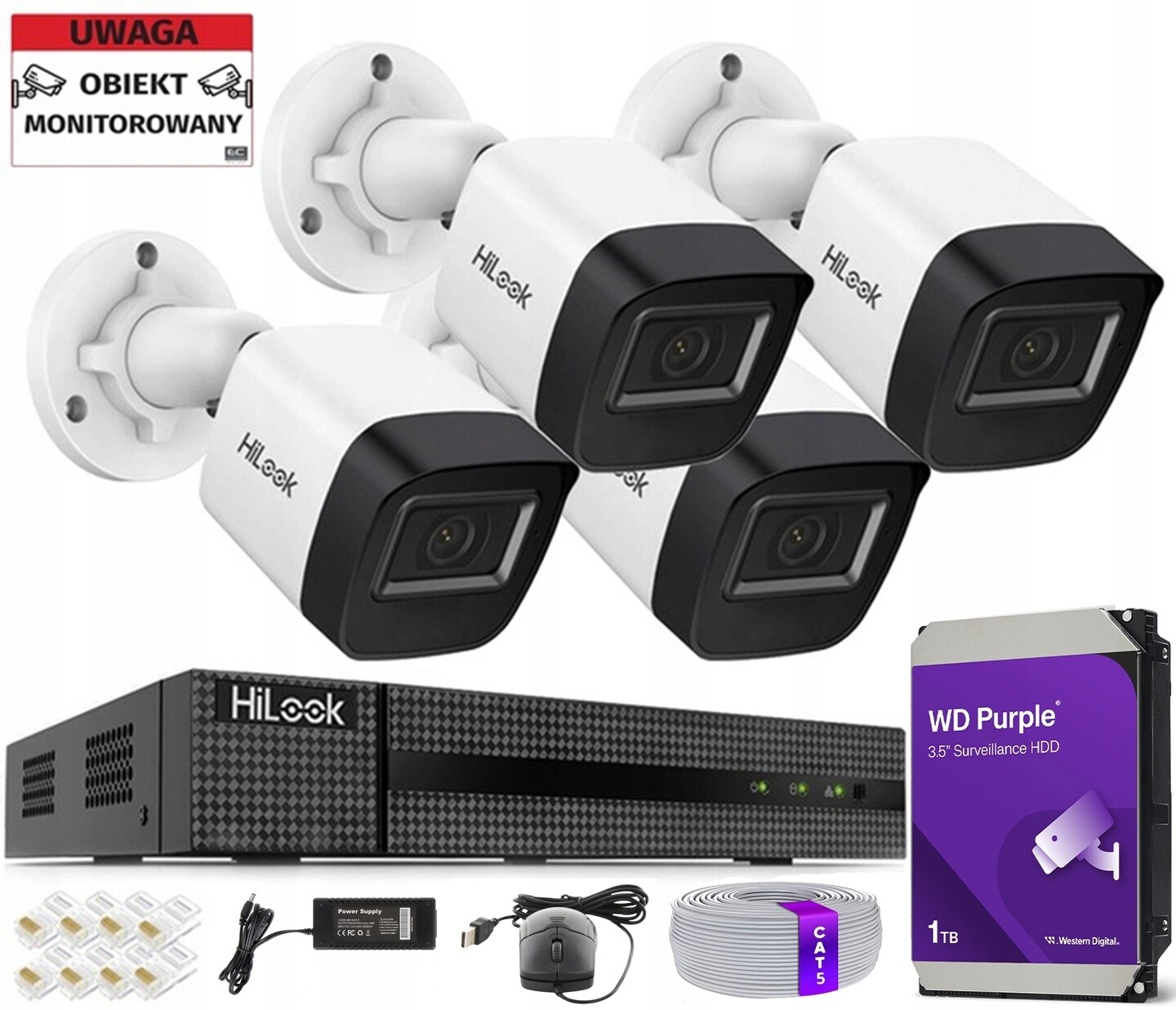Sada Pro Monitorování Ip 4 Kamer 4MPX IR20M Hilook od Hikvision Poe 1TB
