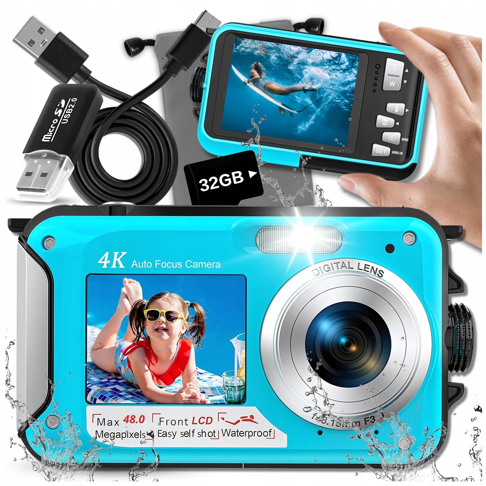 Voděodolný Podvodní Digitální Fotografický Fotoaparát 48Mpx 16x Zoom Karta 32GB