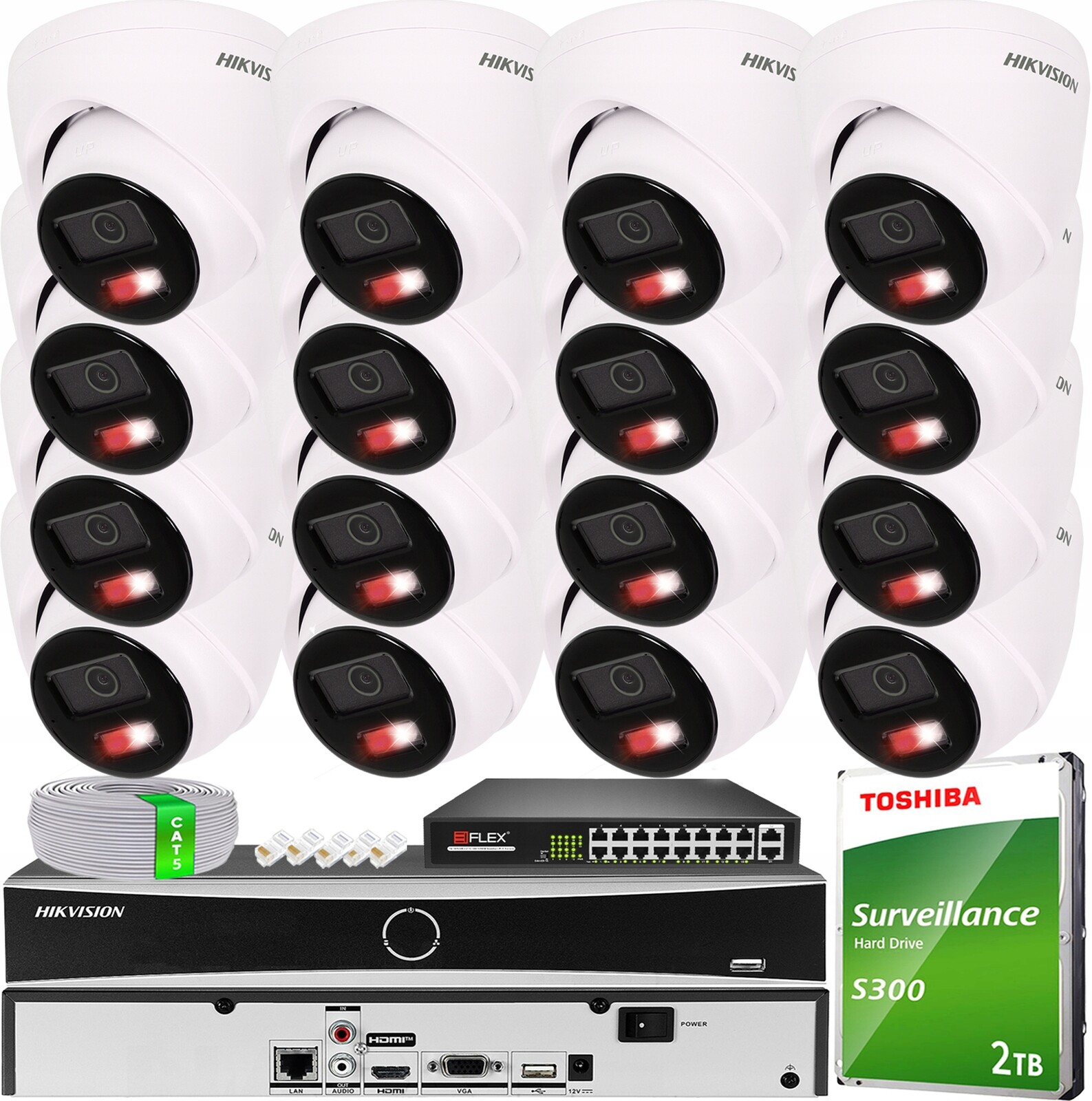 Monitorovací sada 16 kamer VE-NC143F-LIU 4MPx Hikvision Hybrid Light PoE