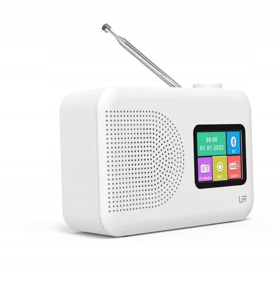Digitální rádio Lff Dab+ s Bluetooth, budíkem a barevným displejem, bílá barva