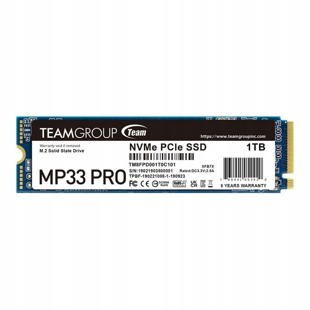 Ssd disk Team Group MP33 Pro 1TB M.2 2280 PCIe NVMe Gen3 x4 (2400/2100 MB/s)