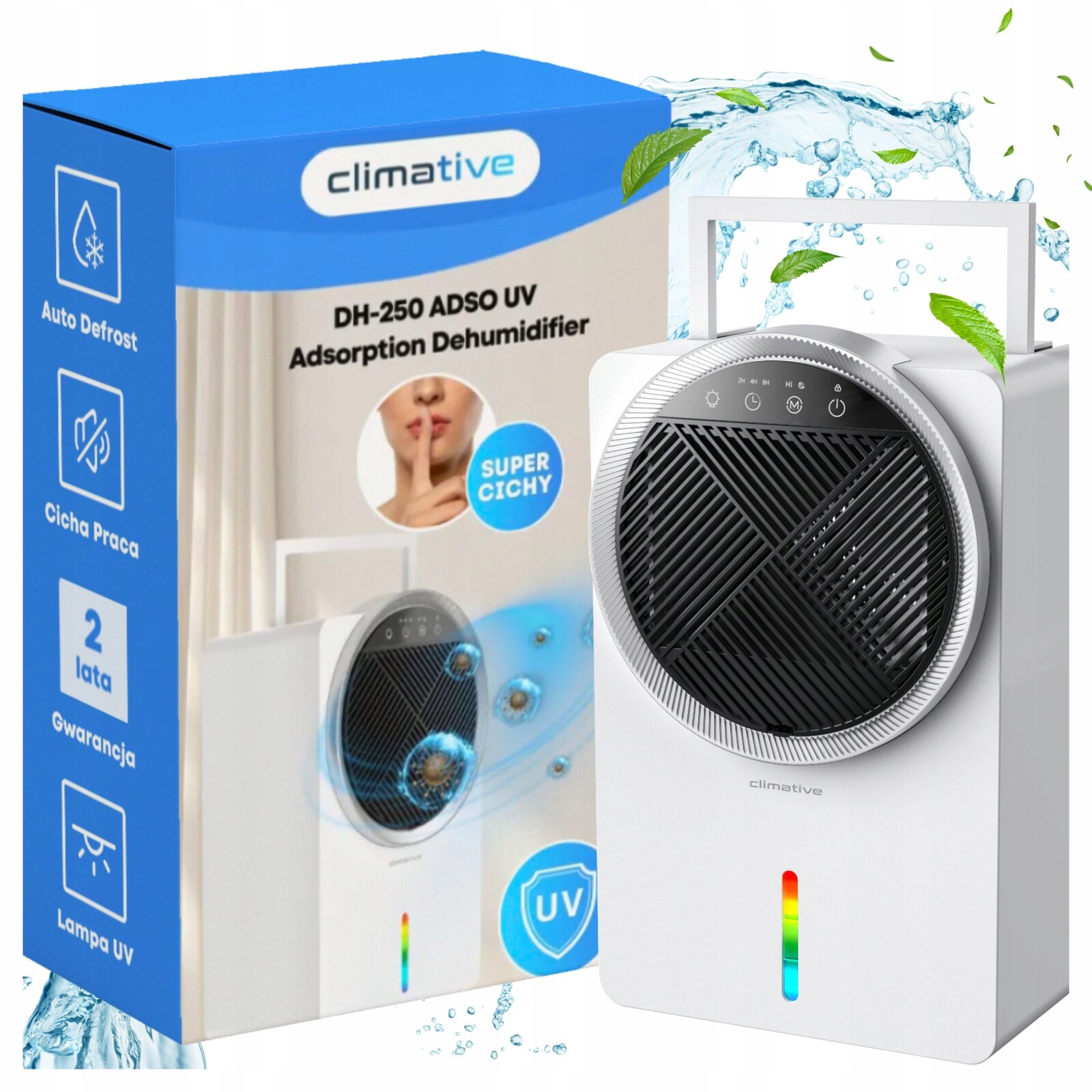 Odvlhčovač vzduchu do sklepa Uv Led časovač 2,5 l adsorpční tichý do 20 m²