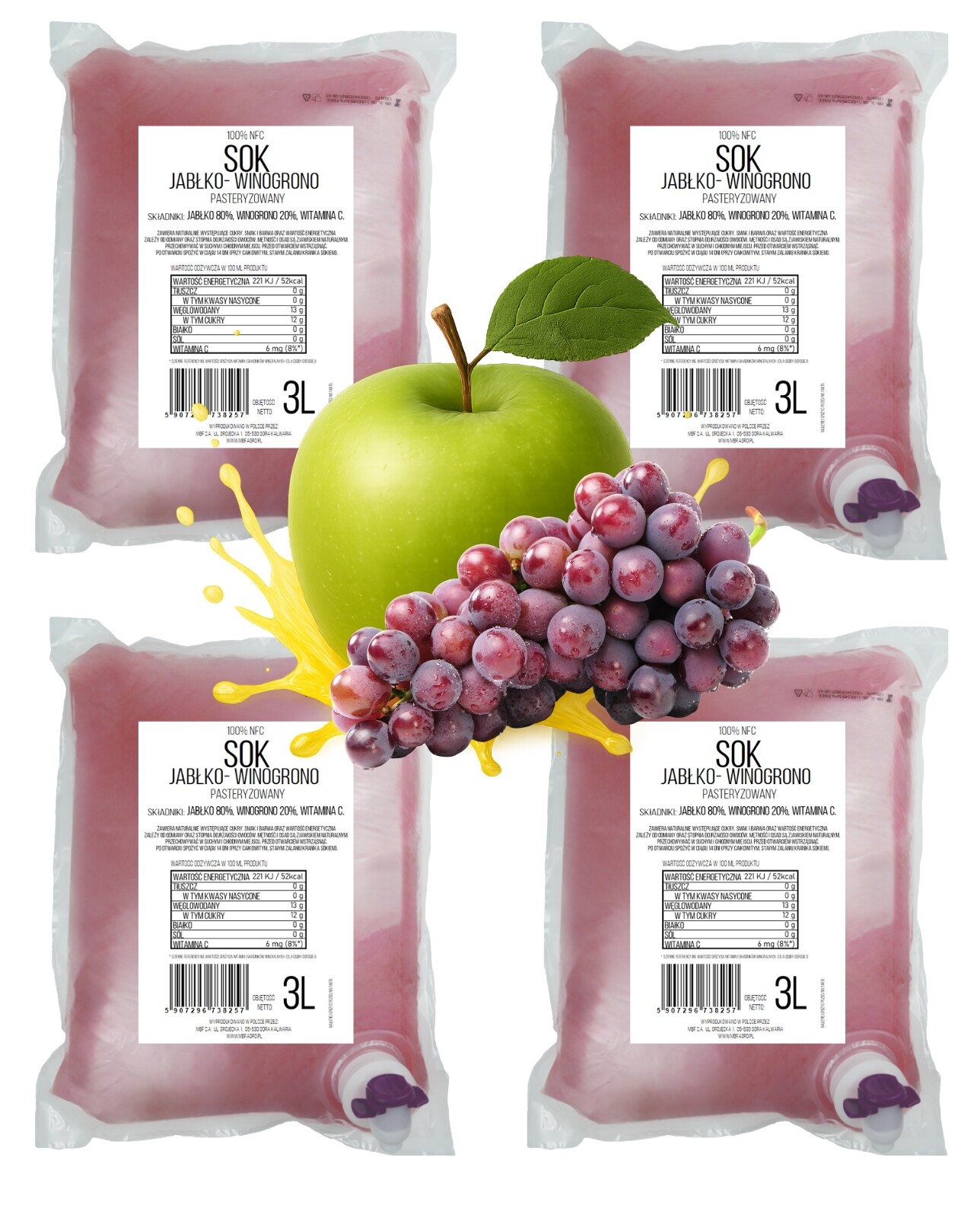 Sok Jablko-hroznové Víno 100% Lisované Nfc Pure Press jablko hroznové víno 4 x 3L