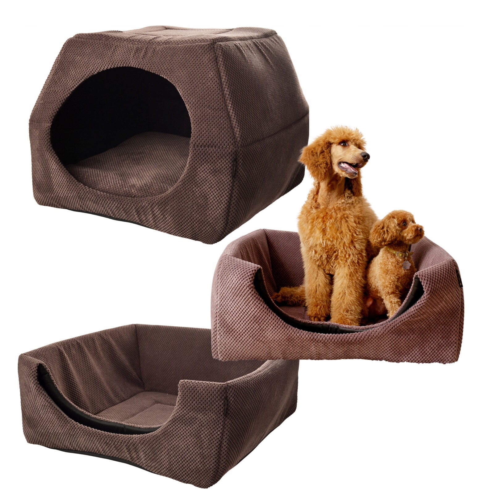 Pelíšek pro psa kočku Budka 2v1 XL Domeček 70x70 cm Protiskluzové pelíšky