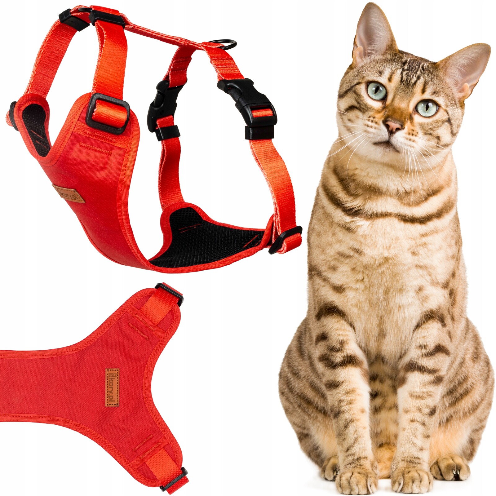 Beztlakové popruhy s regulací pro kočky Ukory Červené Bez Vzoru Hladké