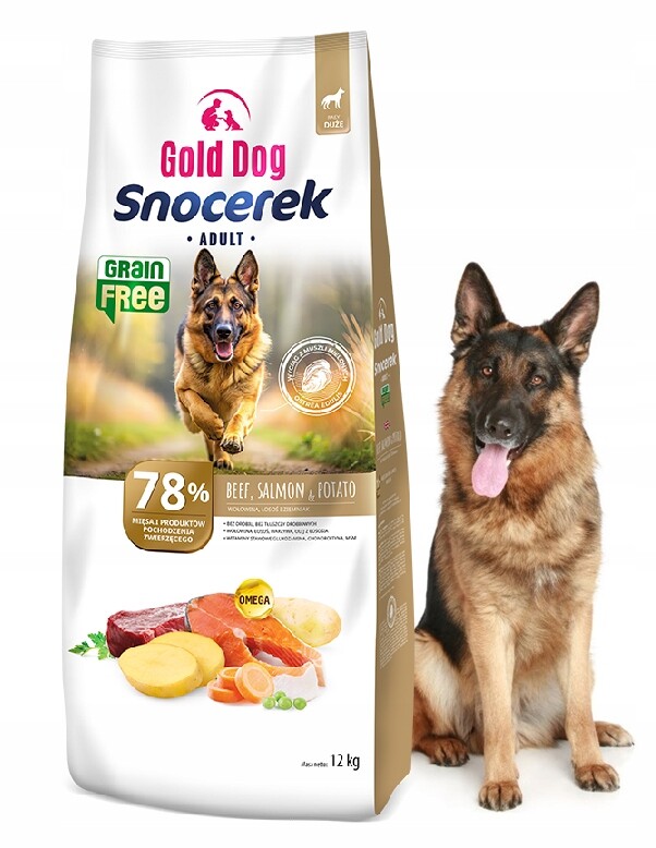 Suché krmivo pro ovčáka bez obilovin Gold Dog Snocerek 12 kg hovězí maso na klouby