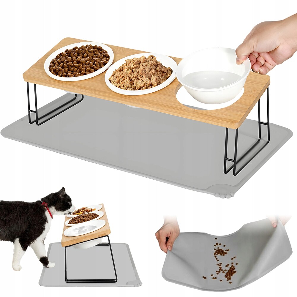 Sada Tří Misek Na Krmení Pro Kočky Psa Keramická Stojící Podložka