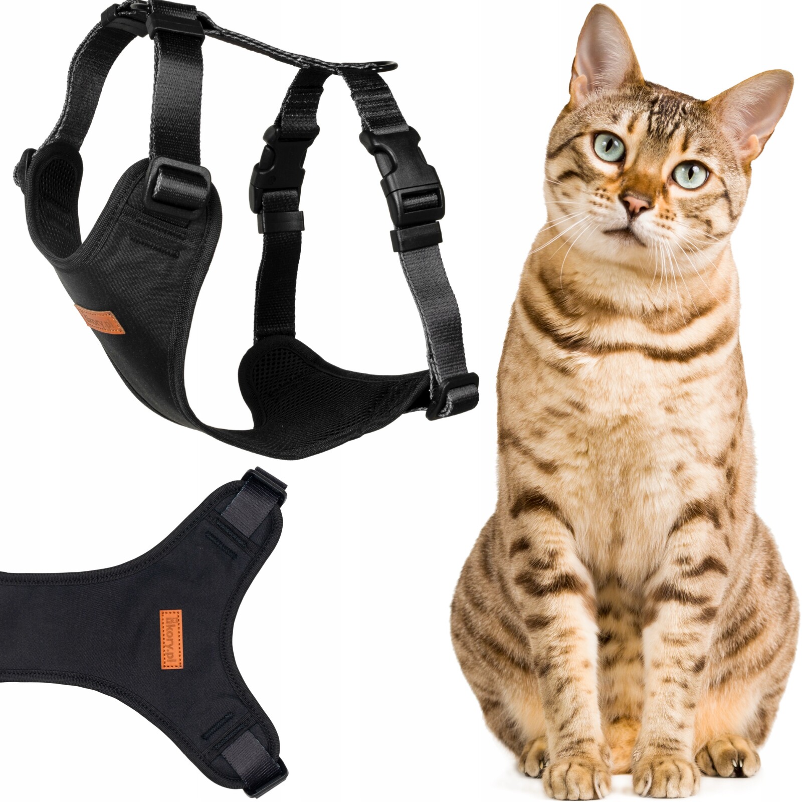 Beztlakové postroje s regulací pro kočky Ukory Černé Hladké Malé Xs