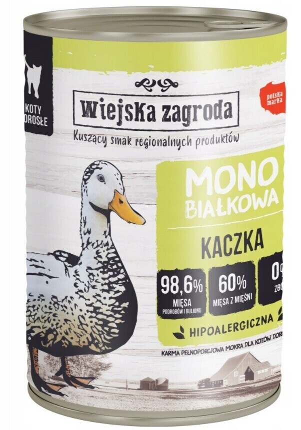 Mokré krmivo pro kočky Wiejska Zagroda Monoproteinová kachna 400 g