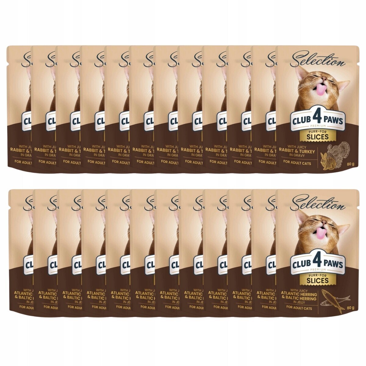 Vlhké krmivo pro kočky se sleďem a králíkem mix chutí 24x80 g Club 4 Paws