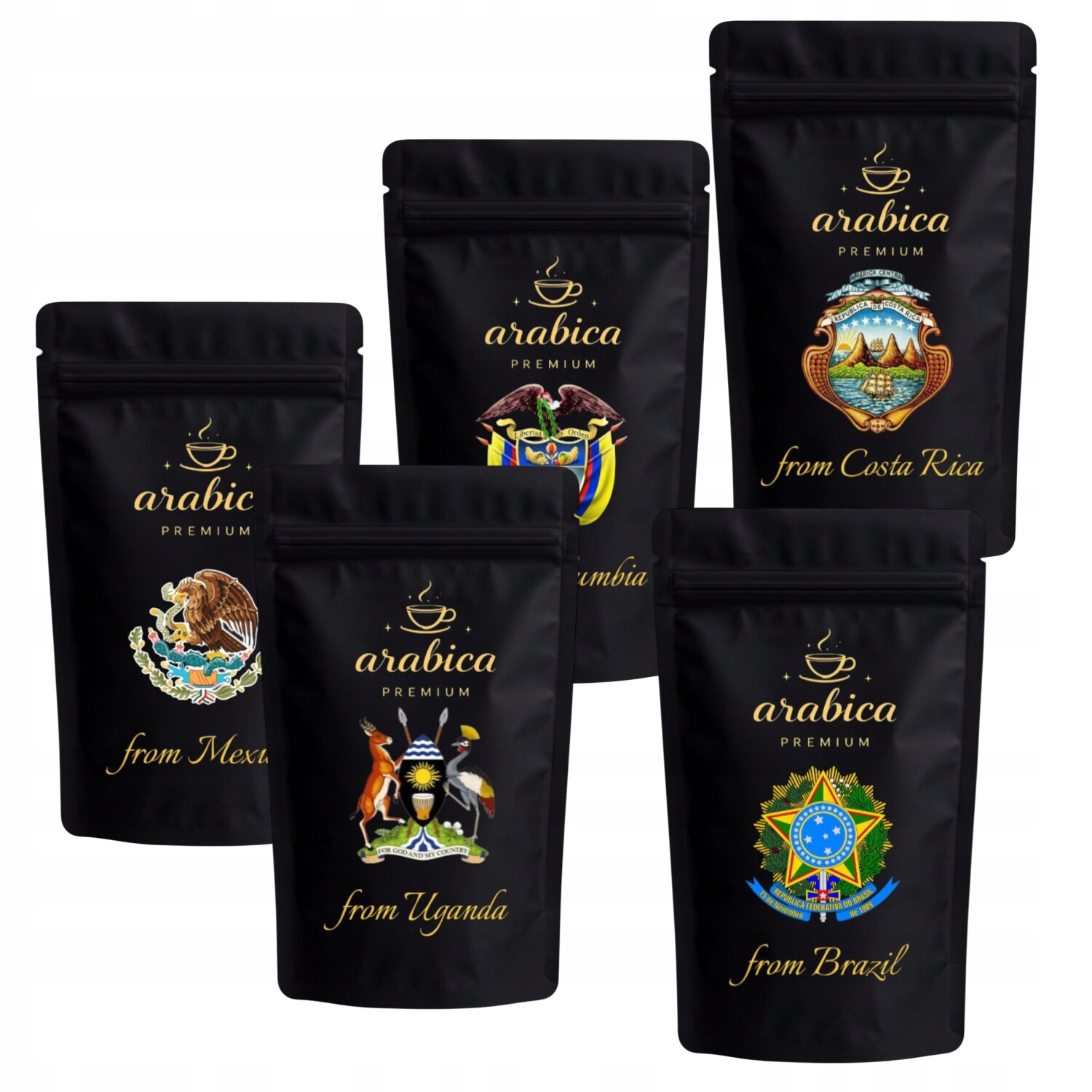 Dárková sada kávy z celého světa 5x250 g. káva zrnková 100% Arabica.