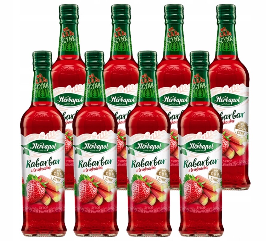 Sada 8 x sirup Herbapol Rebarbora jahoda 420 ml