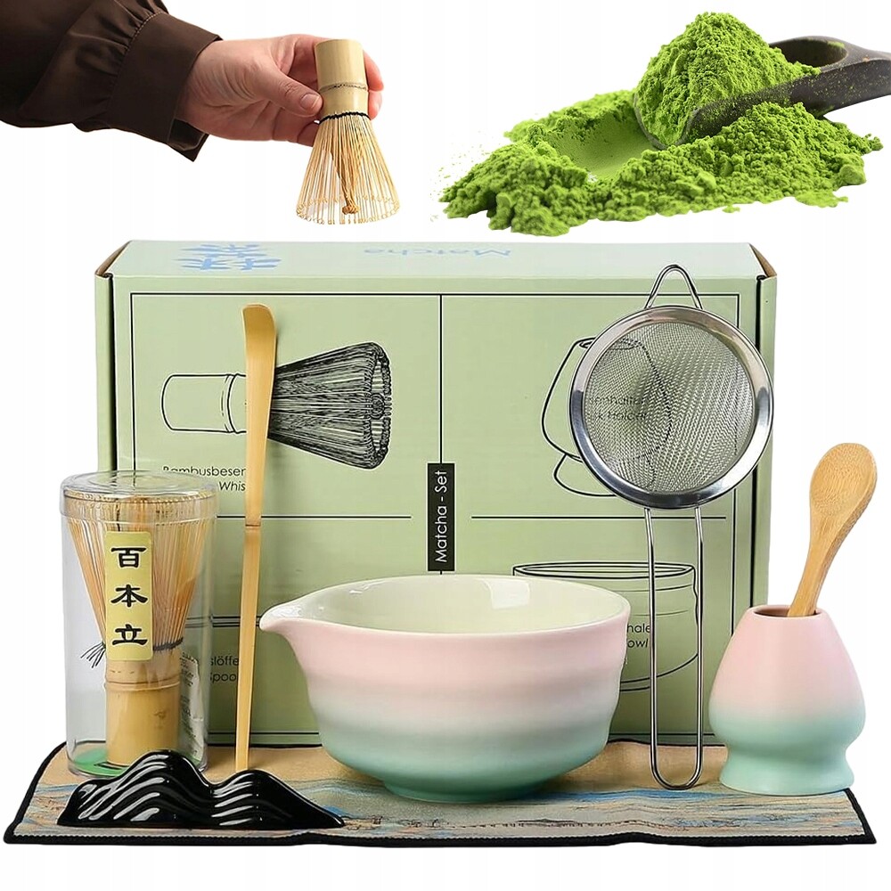 Sada pro Matchu 8 prvků Keramika Bambus Růžová Ideální jako Dárek