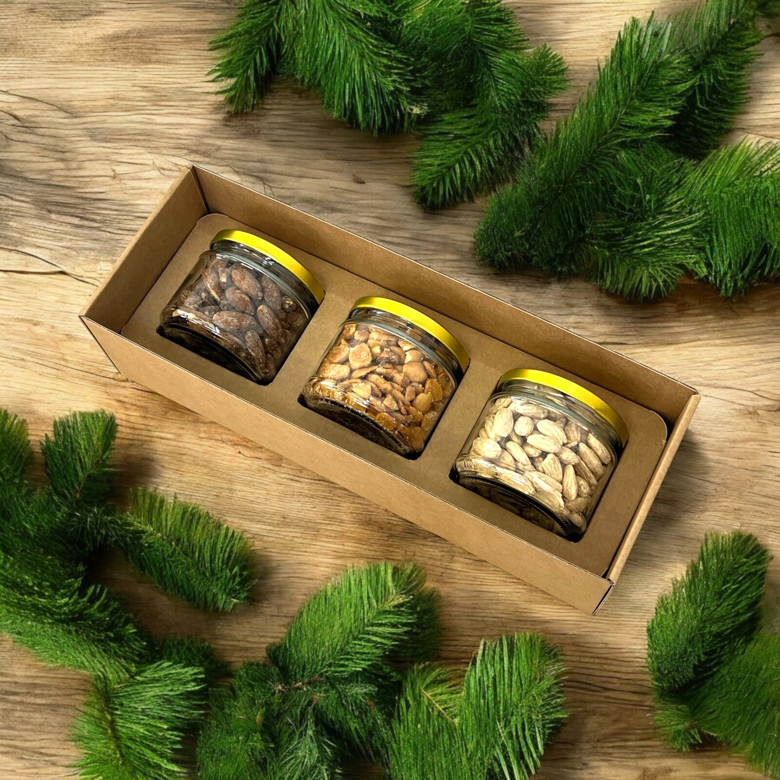 Nutworld.cz Dárková krabice SLANÁ 3x180g - OŘECHY VE SKLE