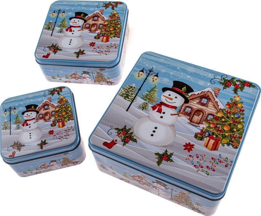 Kovové dózy v sadě 3 ks na cukroví Snowman – Dakls