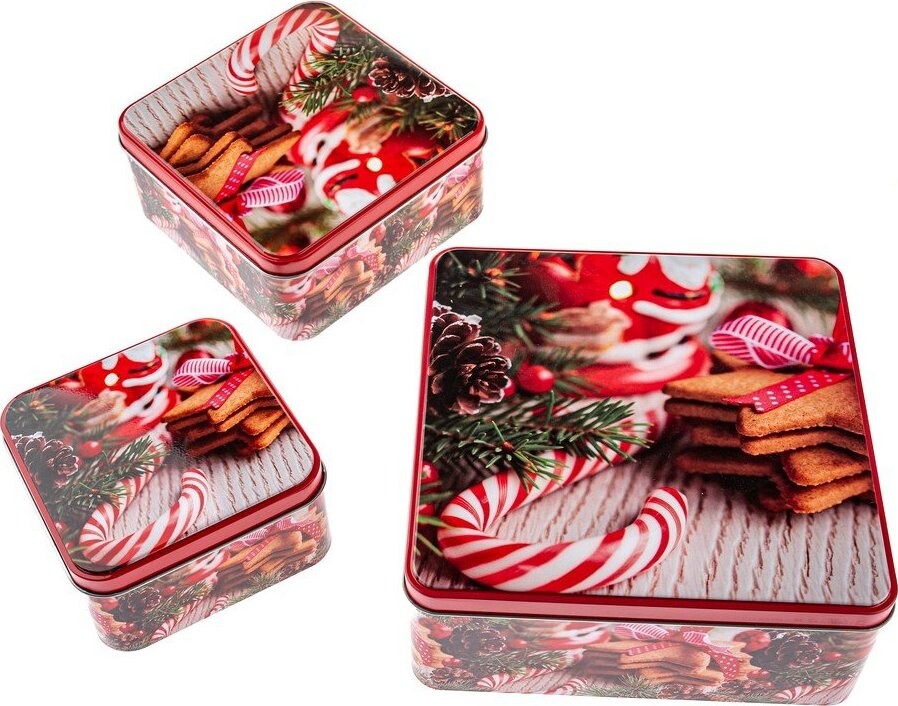 Kovové dózy v sadě 3 ks na cukroví Christmas – Dakls