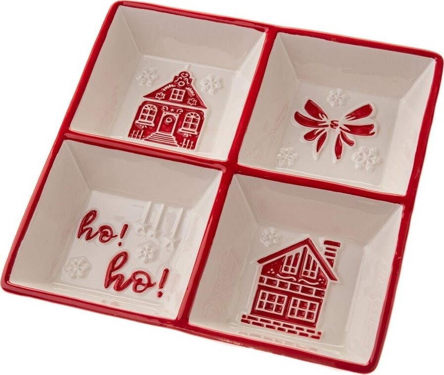 Bílá keramická servírovací miska s vánočním motivem Christmas cottage – Dakls