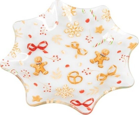 Bílý servírovací skleněný talíř s vánočním motivem ø 15 cm Gingerbread – Dakls