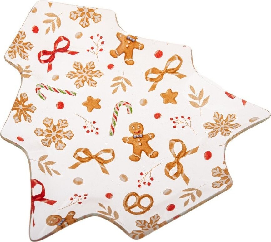 Bílý servírovací skleněný talíř s vánočním motivem Gingerbread – Dakls