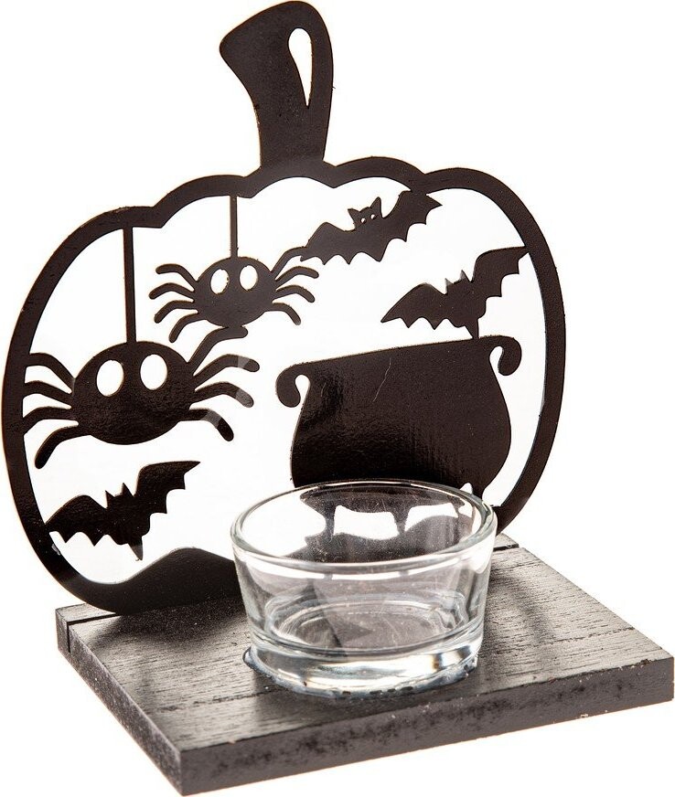 Dřevěný svícen s haloweenským motivem Happy Halloween – Dakls